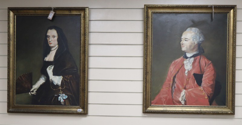 *Abbott, Portrait of an 18th century gentleman, signed, oil on canvas and another of a lady by the same hand, 75 x 55cm